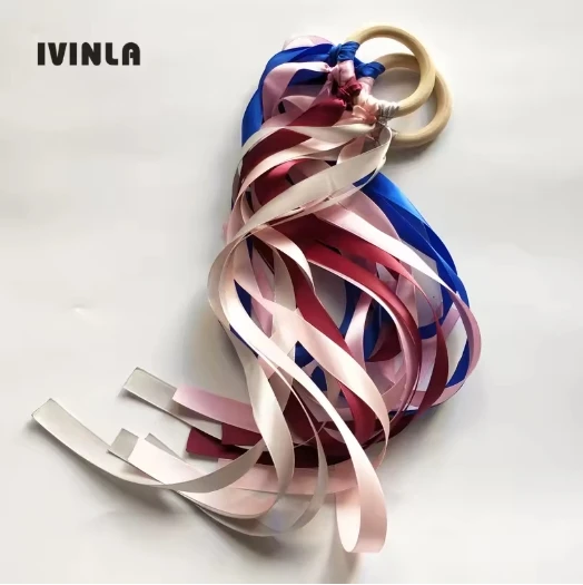 Nieuwste 10/20 stks/partij Regenboog Kleur Vlek lint Houten Ring Met Sliver Bell voor Hand Kite Speelgoed FLY ME verjaardagsfeestje Gunsten