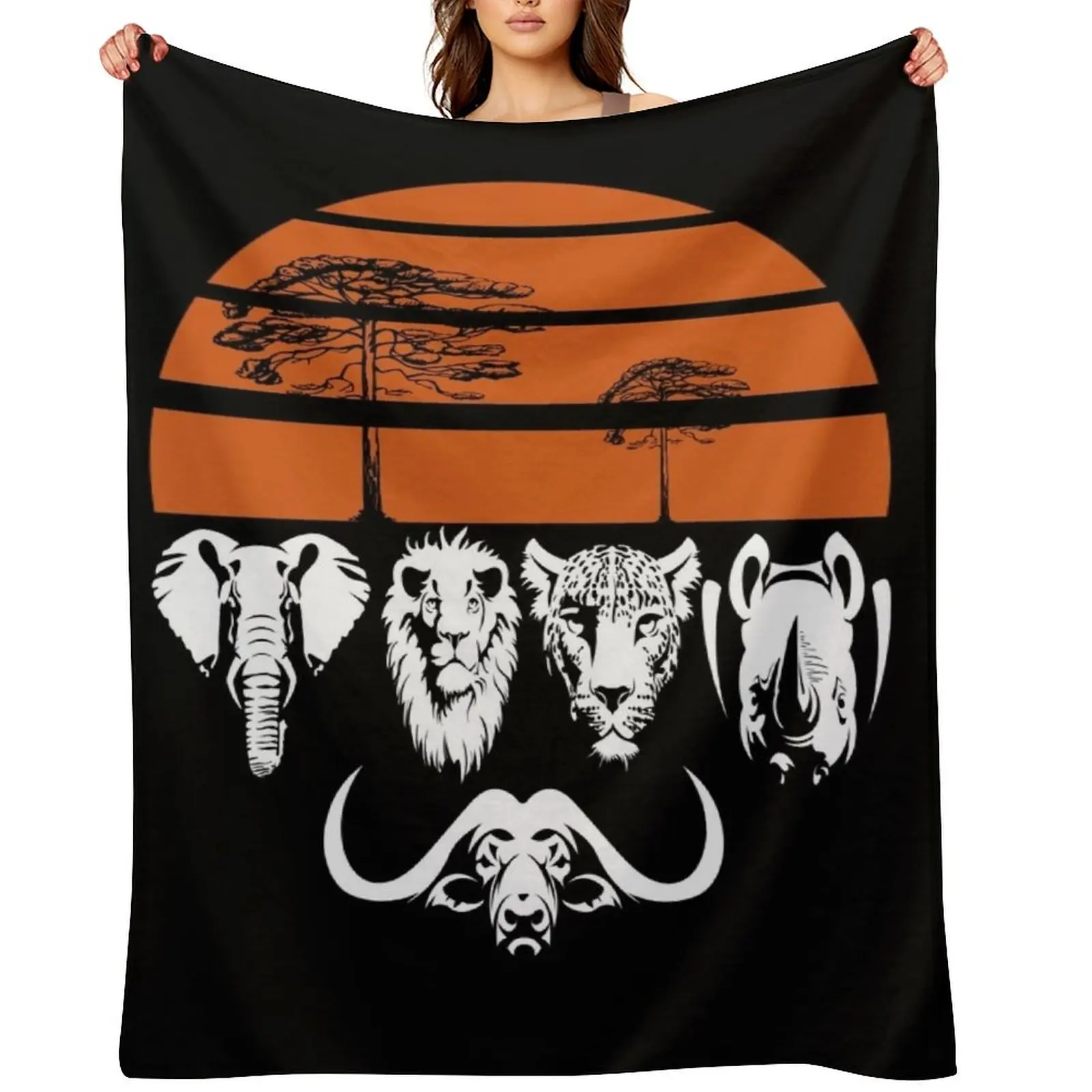 

Safari Jungle Africa the big five animal Throw Blanket Plush Large Camping Thermal Blankets