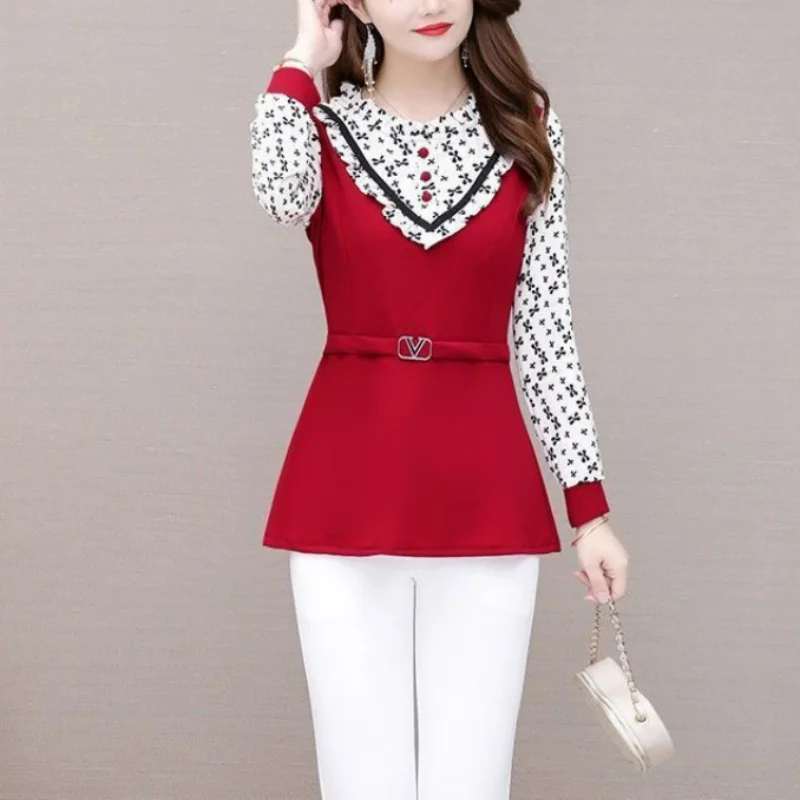 Korean Women Midi Long Sleeve T-shirt Spring Autumn New Elegant Fashion Female Clothing Slim Patchwork Long Sleeve Casual Tops