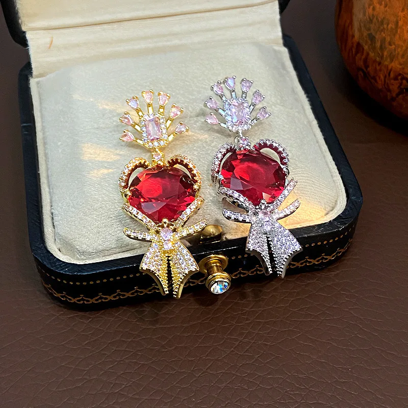 Women Fashion Red Fruit Candy Dainty Stud Earrings, Sparkly Cubic Zirconia Sweet Ear Ornament, Daily Party‑Wear Jewelry Present