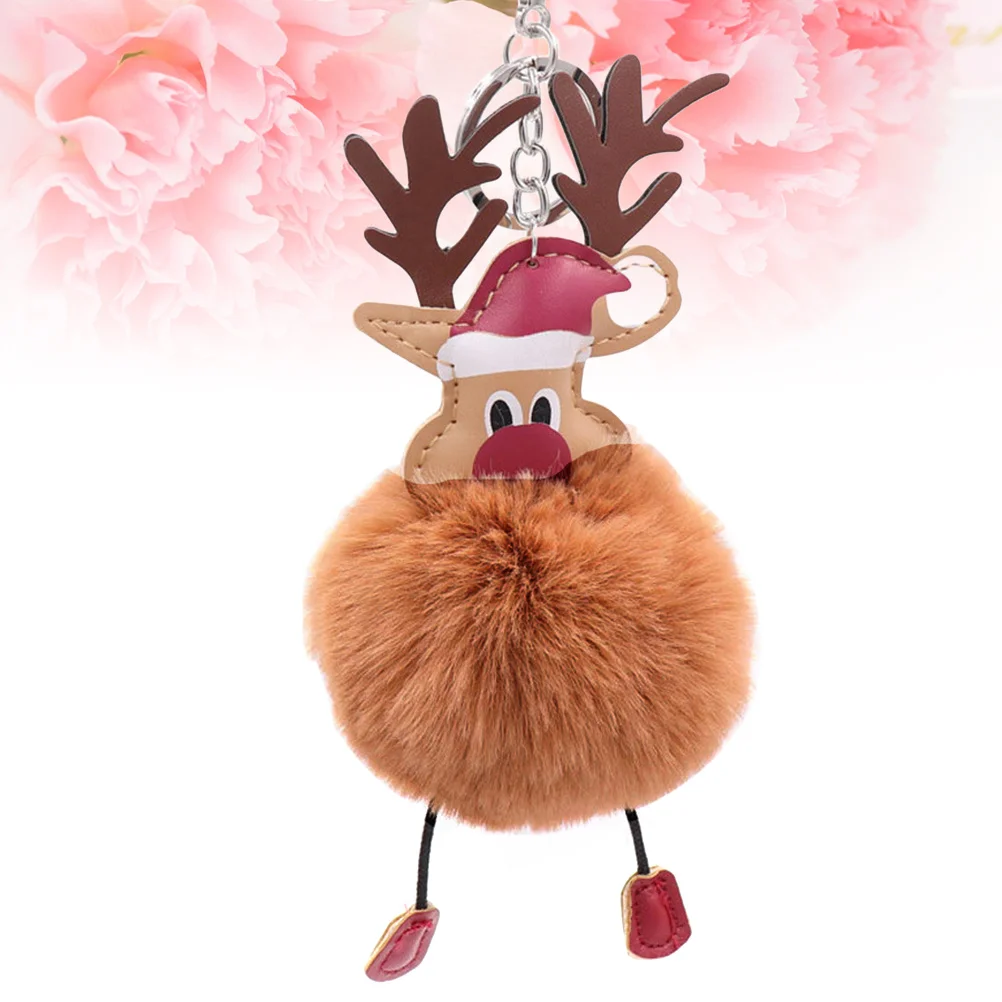 

Elk Keychain Pom Pom Ball Key Ring Bag Phone Hanging Phone Hanging Pendants Pendant Coffee Premium Metal Decoration