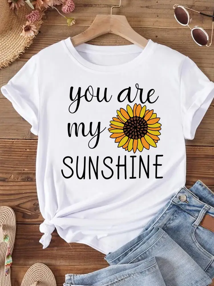 

Trend Flower Style O-neck Clothes Printed Clothing Top For Women T Shirt Casual Fashion Short Sleeve Tee Graphic T-shirts