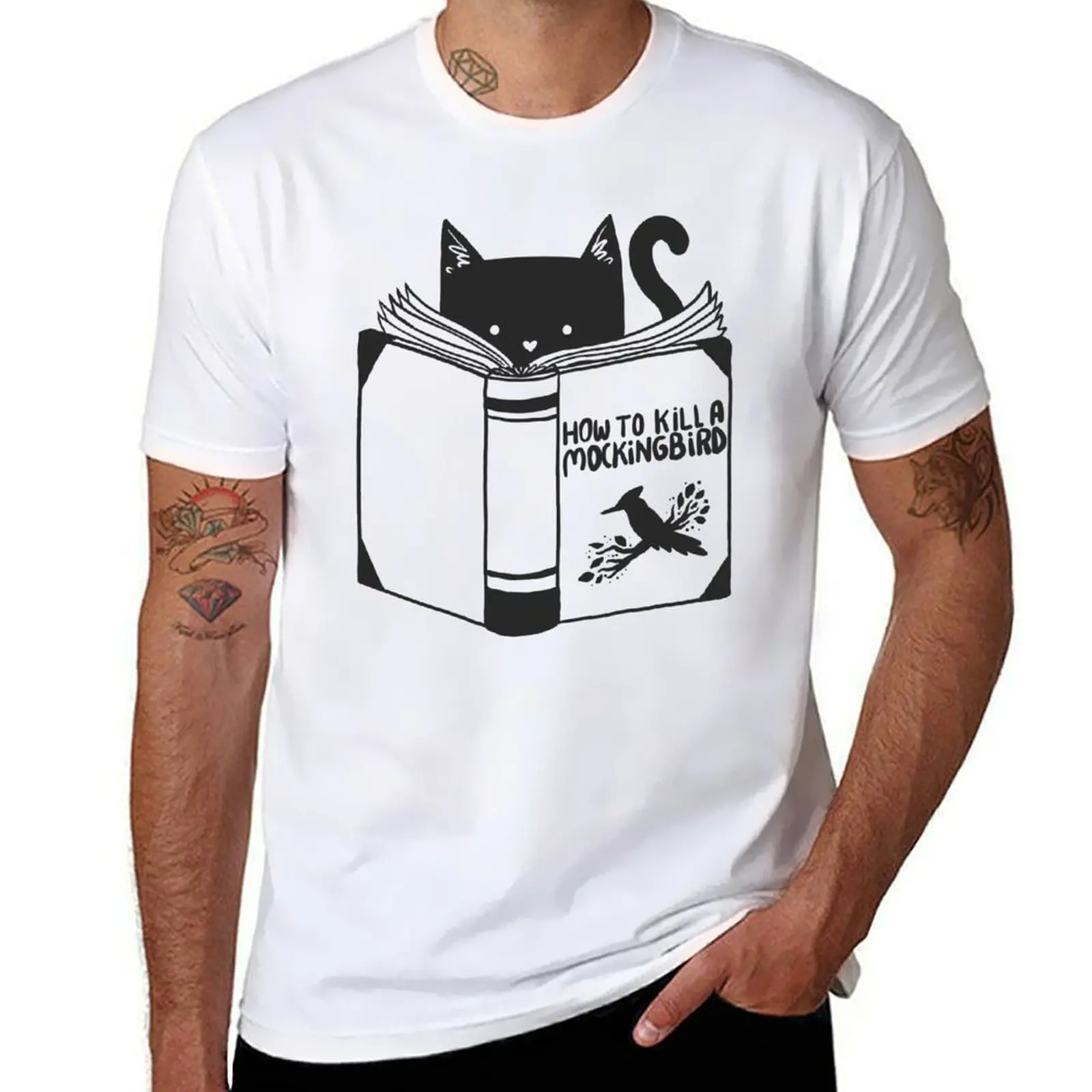 

Cat And Book by Tobe Fonseca T-Shirt printed t shirts for man man t shirt cotton T-Shirt