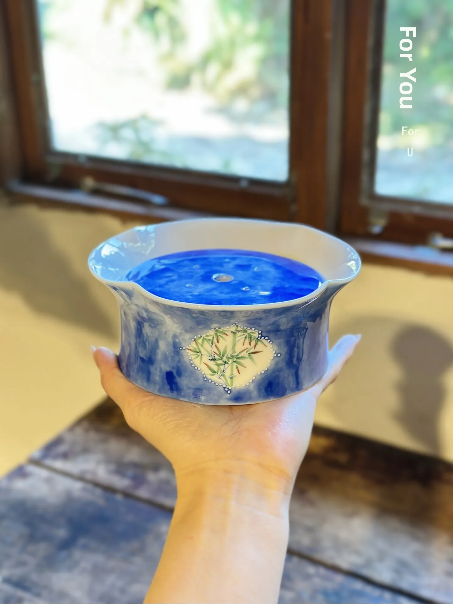 

Hand-Painted Chinese New Style Ceramic Tea Tray Bamboo Window Design Water Storage Pot Holder Purple Sand Pot Dry Puffing Plate