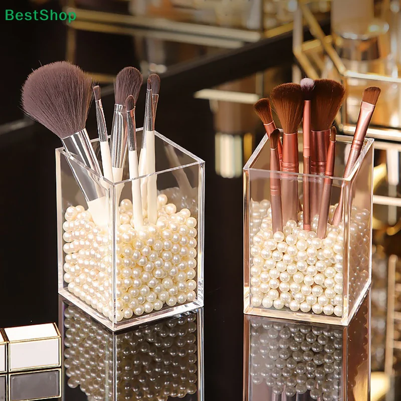 ♥ Suporte Transparente para Pincéis de Maquiagem, Porta Canetas Quadrado de Acrílico para Ferramentas de Maquiagem e Decoração de Penteadeira