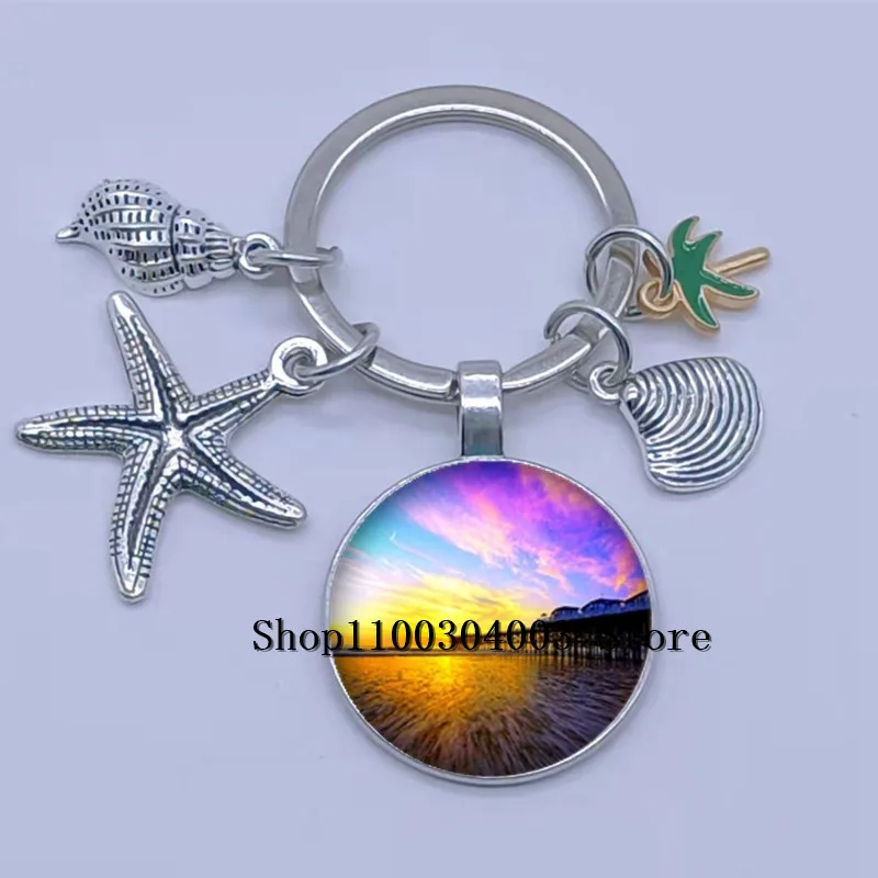 Brand New جميل جزر المالديف المشهد المفاتيح المحيط المشهد سلسلة مفاتيح سحرية شاطئ جوز الهند شجرة الاسترخاء هدية السفر مجوهرات #4