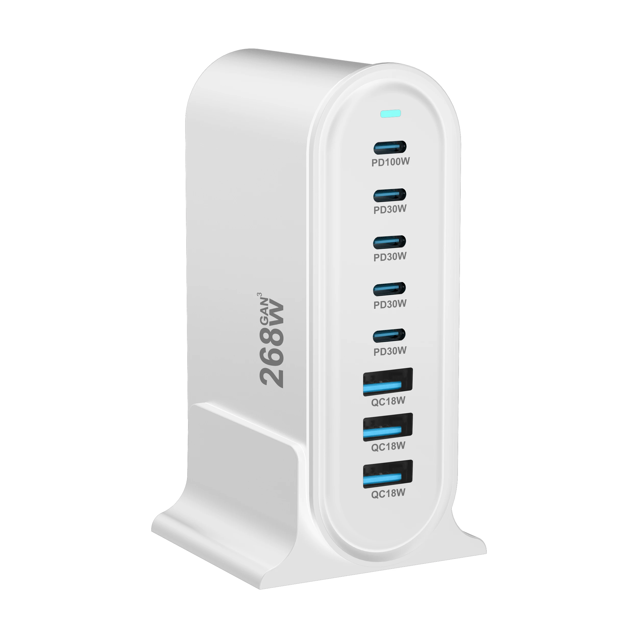 New 268W Multi-Port USB Charger USB C Fast Charger 8-Port Charging Station Hub Fast Compact GaN Charger Power Adapter