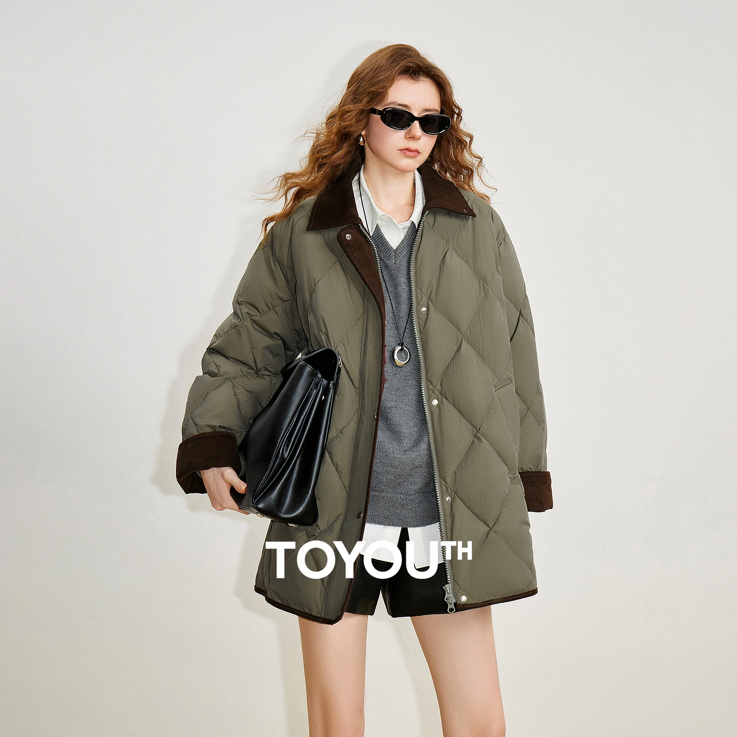 TOYOUTH Women Down Jackets 2025 Winter New Splicing Retro Loose Casual White Duck Down Warm Outerwear