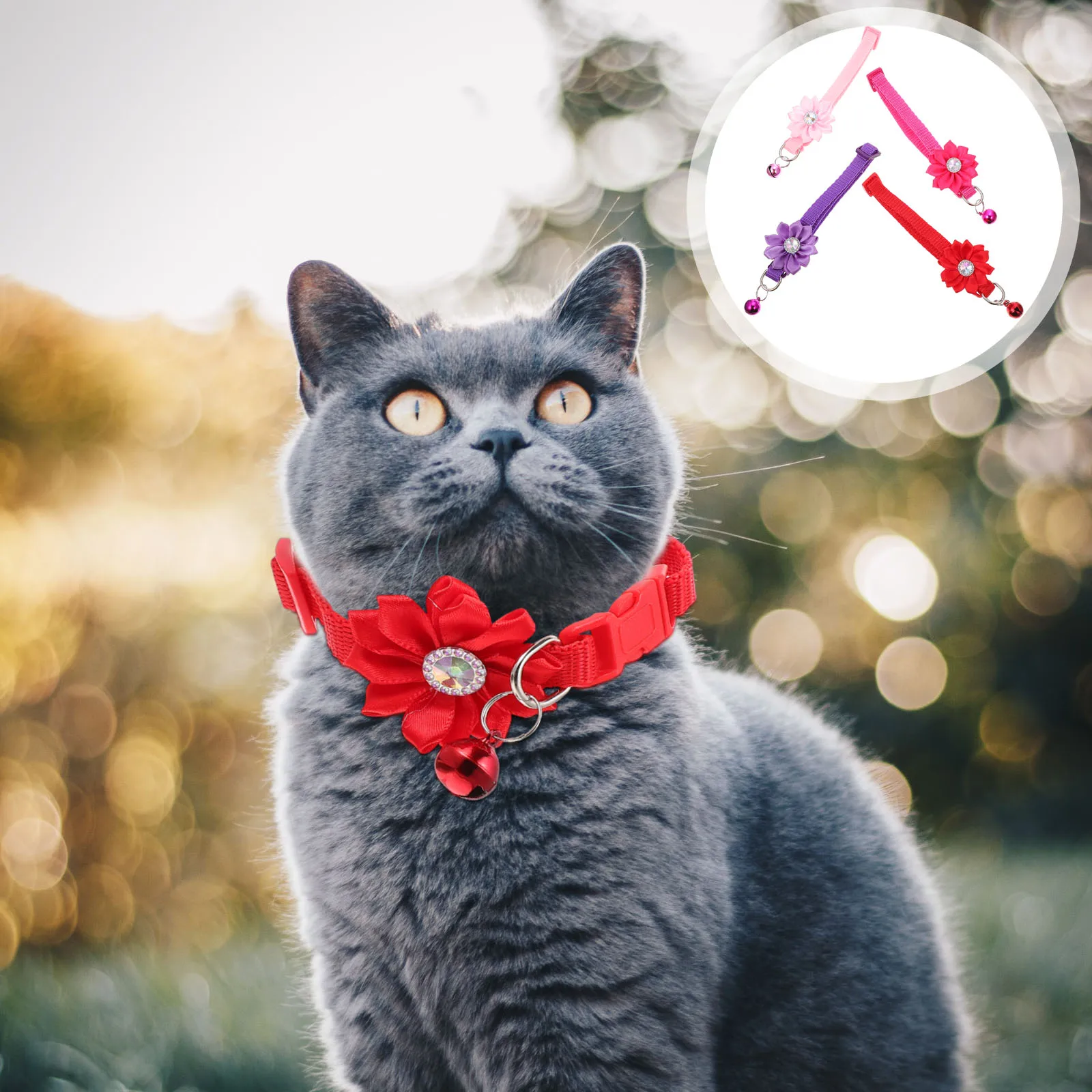 

4 Pcs Pet Flower Collar Decorative Neck Belt for Puppy Dog Cat Comfortable Adjustable Rhinestone Bell Pet Supplies