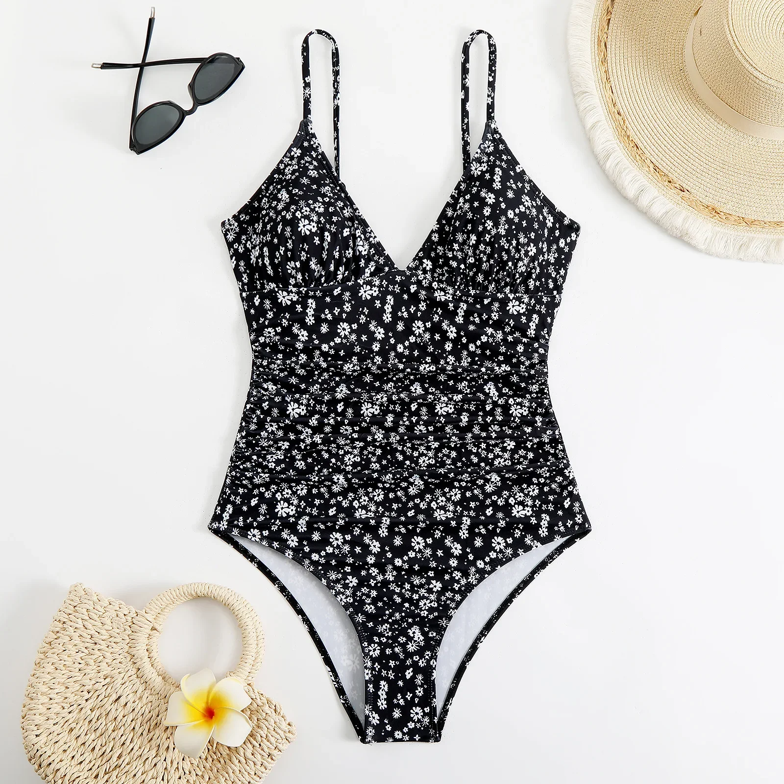 

Sports One Piece Swimsuit 2025 Floral Print Swimwear Women Bathing Suit Monokini Padded Bodysuit Tummy Control Swimming Suits