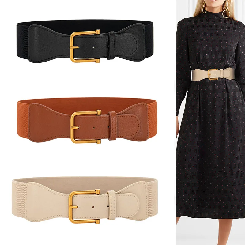 Women's Wide Elastic Waist Belt with Buckle 2024 Fashion Luxury Brand Stretch Retro Waist Cinch Belt Waistband Dress Belt