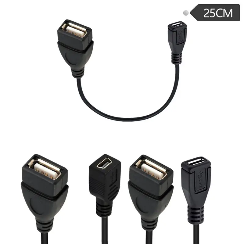 25cm Micro-5P Mini-5P USB Female to USB A Female Charging Data Adapter Cable USB A Female to Micro Mini USB Female Adapter