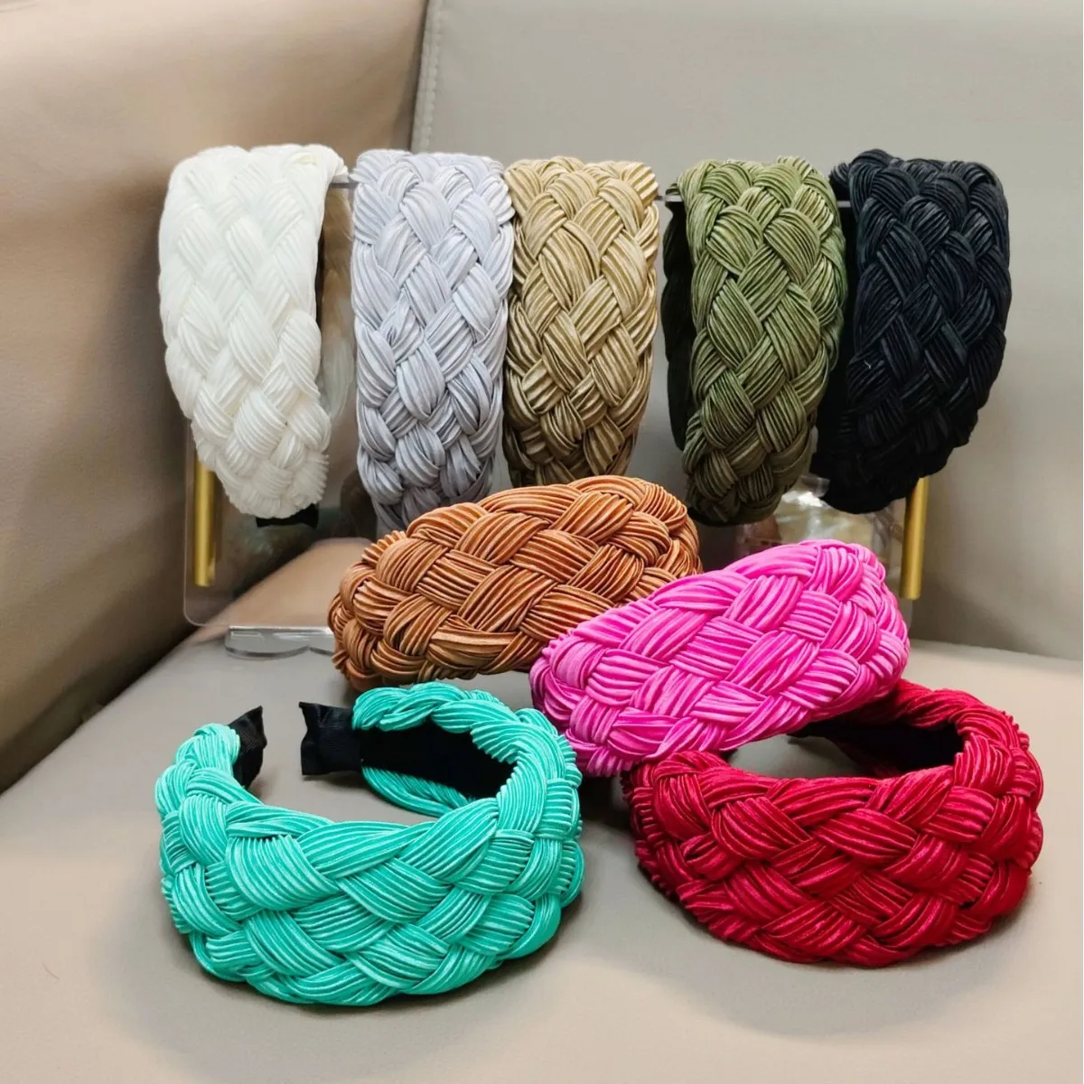 

Spring New Arrival Ice Silk Braided Vintage Wide Headband Premium Headwear