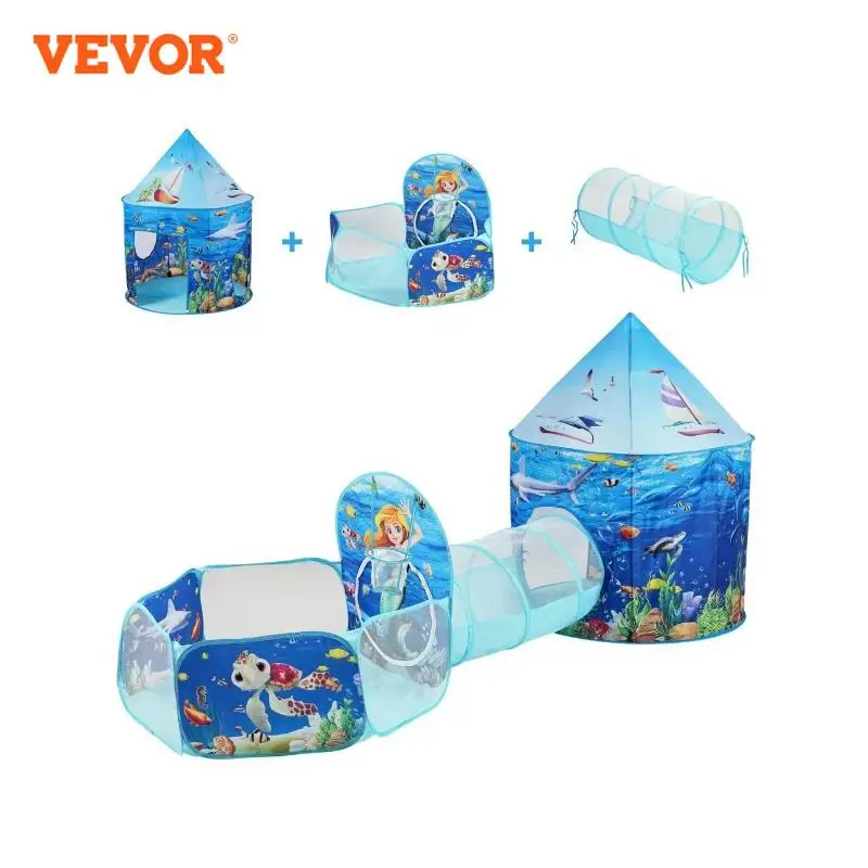 VEVOR 3 in 1 Kids Play Tent with Tunnel Basketball Hoop for Boys Girls Babies and Toddlers Indoor/Outdoor Pop Up Playhouse Gifts