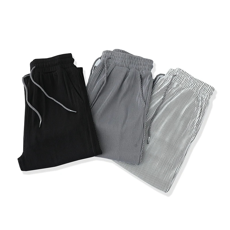 Pantaloni estivi in seta di ghiaccio pantaloni Casual in tinta unita freschi e semplici pantaloni a tubo dritto in tinta unita con coulisse da uomo ghiaccio traspirante F