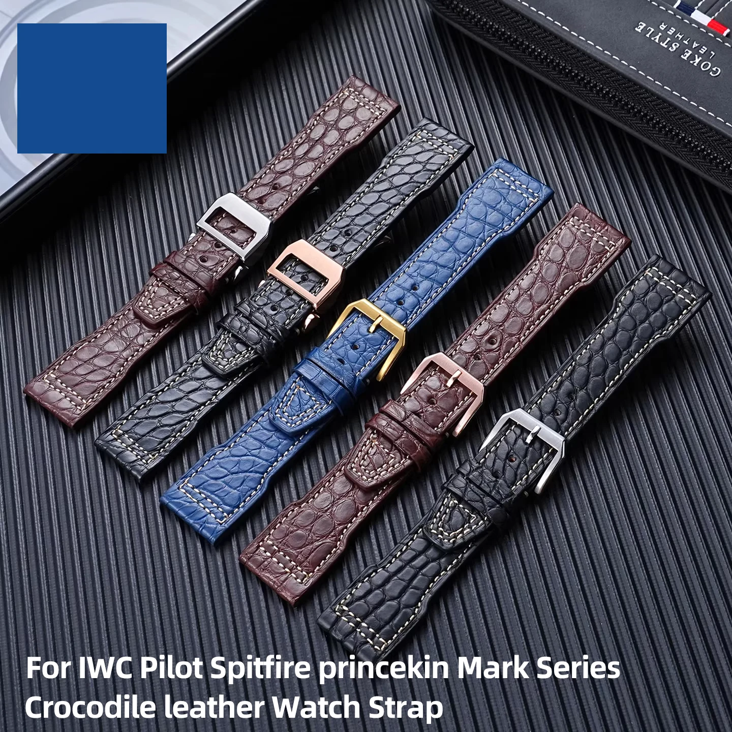 

Ремешок для часов из крокодиловой кожи для IWC Pilot Spitfire Princekin Mark Series, 20/21/22 мм, с нижней частью из воловьей кожи, складная застежка, мужской ремешок для часов