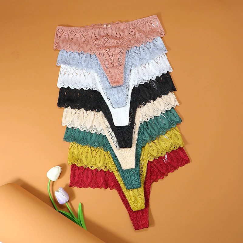 3Pcs Women's Thongs Underwear Female Intimates T-back G-string Sexy Transparent Lace Low-Rise Panties Lingerie For Woman