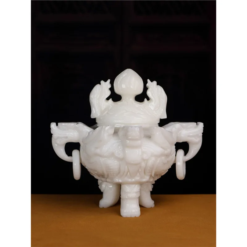 Natural jade three-legged tripod ornament, symbolizing the turning of the universe, suitable for the living room, office, or sho