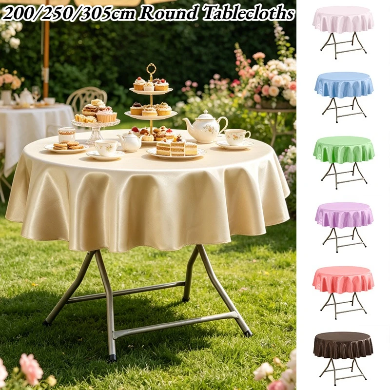 200/250/305cm Round Wedding Tablecloths Glossy Satin Reusable Table Covers for Wedding Party Birthday Banquet Formal Events