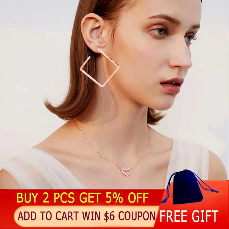 SINLEERY Square Pentagram Round Hoop Earrings Women Party Wear Jewelry Stainless steel earrings Women