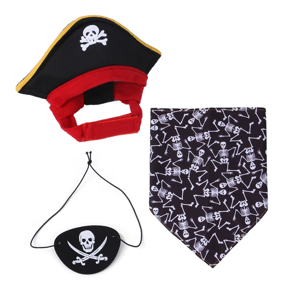 Halloween Pet Costumes Clothes Pirate Hat Eye Patch Halloween Party Holiday Dress Up For Cat Puppy Small Dog Pet Accessories