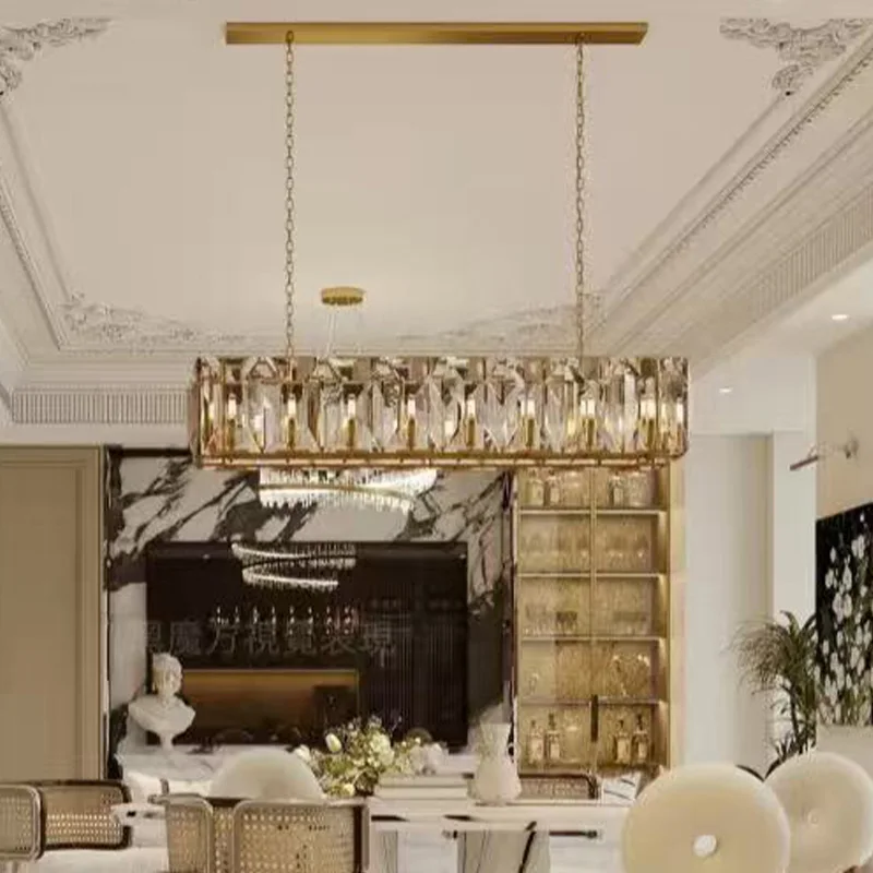 American hardware light luxury chandelier with crystal lamp shade for living room, hotel pendant light, dimmable