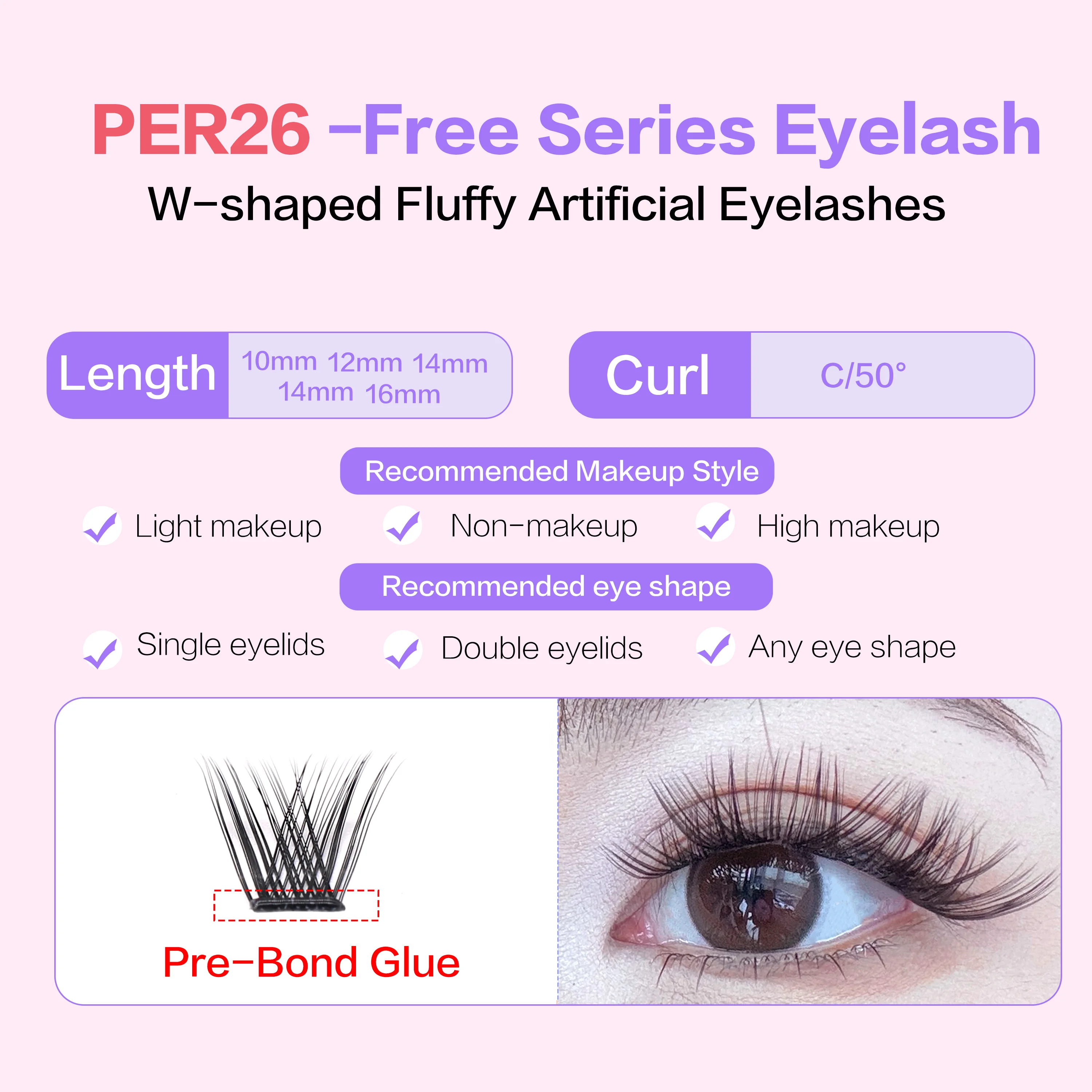 [No Glue Need] FindLove 60Pcs Glue Free Eyelashes C Curl 10-16mm Reusable False Eyelash Extension Set With Tweezer Natural Lash