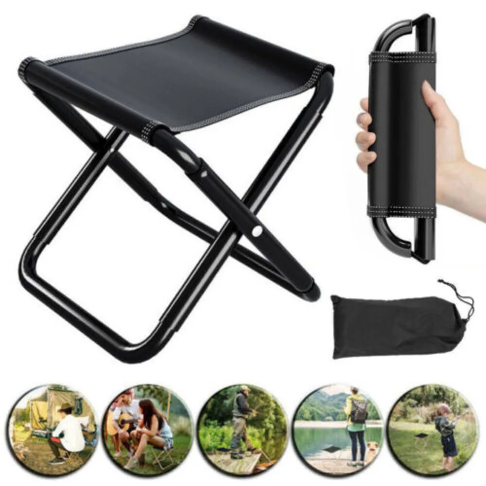 Folding Stool Portable Seat Camping Adjustable Outdoor Festival Chair Pocket UK