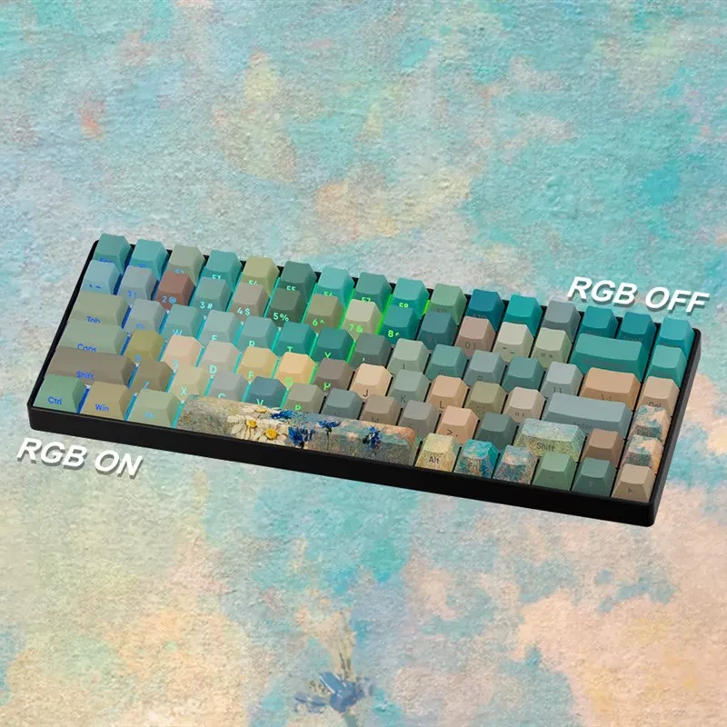 Oil Painting Side Print Keycaps,130 Keys Cherry Profile Shine Through Custom Double Shot PBT Key Cap Set For Mechanical Keyboard