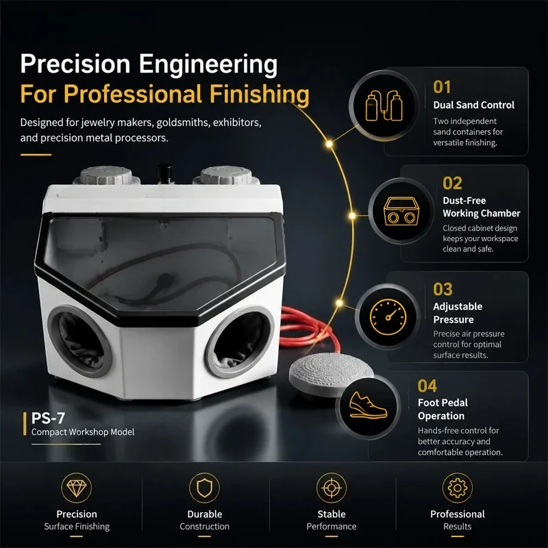 Jewelry Sandblasting Machine Dual Pen Sandblaster Cabinet Precision Surface Finishing Equipment for Goldsmiths Dental Lab