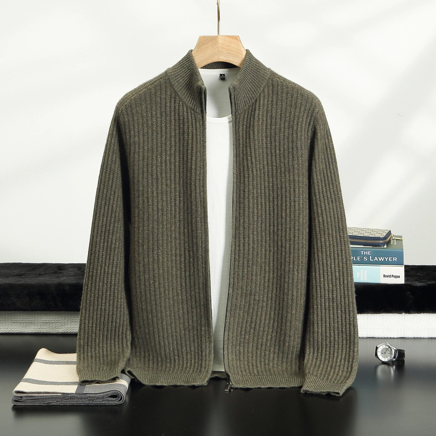 Men's Zipper Long Sleeve Cardigan 100% Cashmere Casual Business Sweater Autumn Winter Warm & Comfortable Knit Jackets Tops
