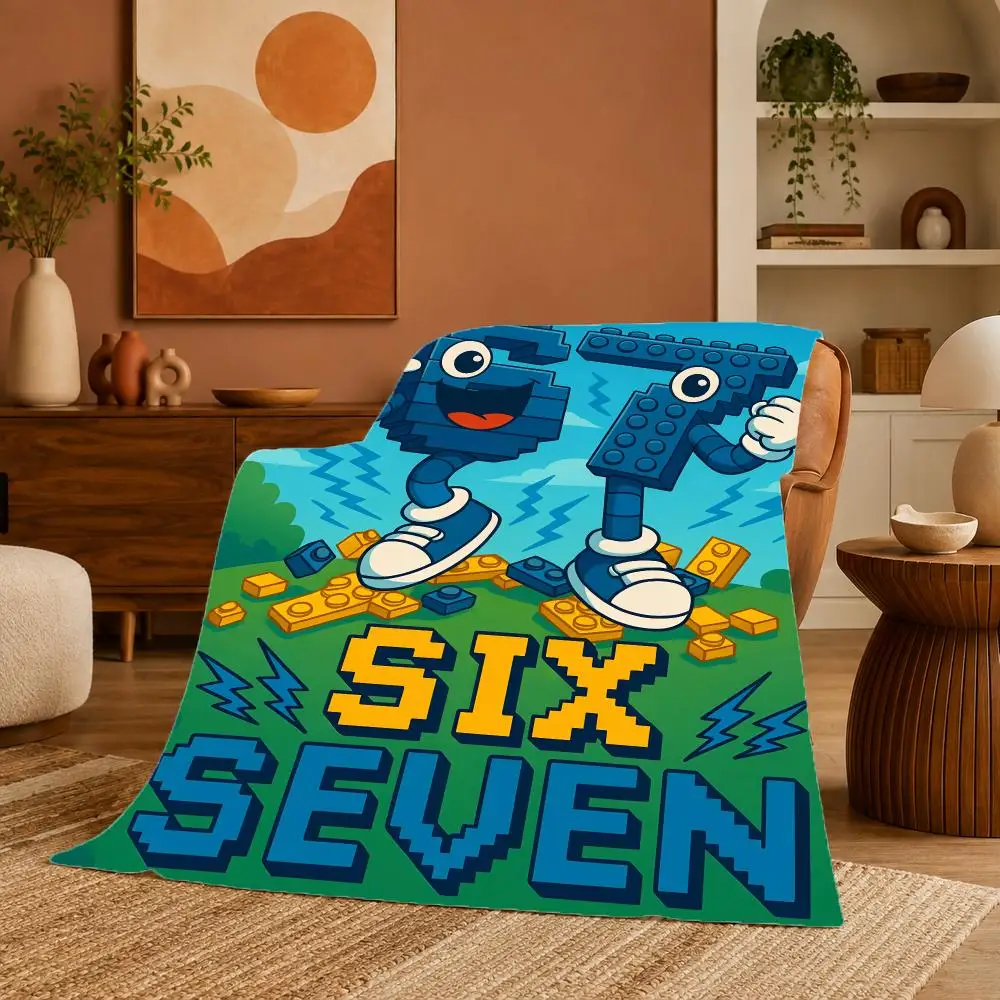 Color Block 67 Number Robot Colorful Throw Ultra Soft Summer Flannel Throw Blanket for Couch, Bed, Office & Travel