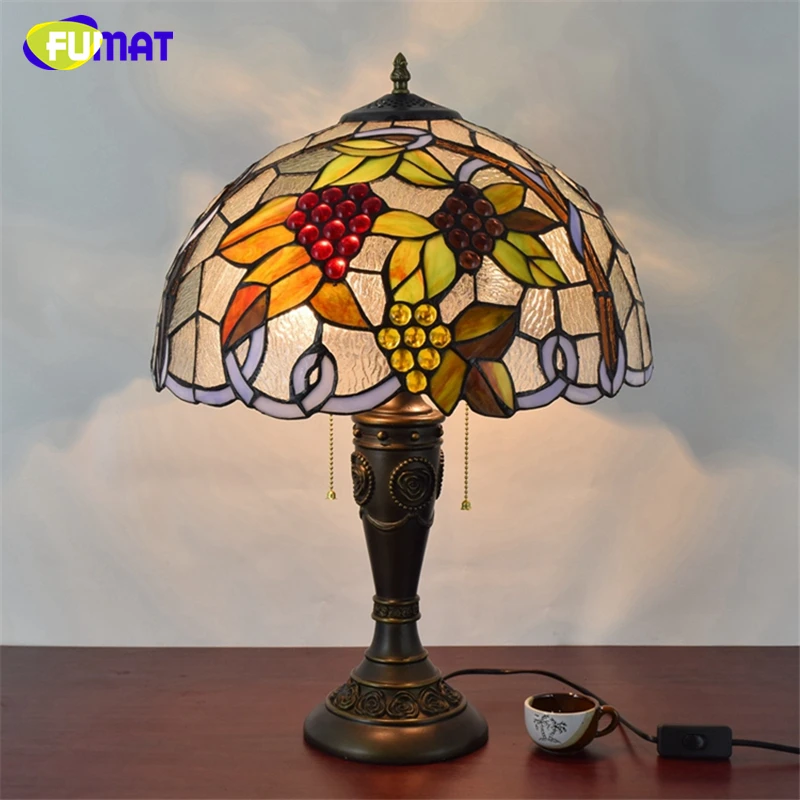 FUMAT American Vintage Creative Stained Glass Table Lamp For Living Room European Artistic Tiffany LED Grape Shade Table Lamps