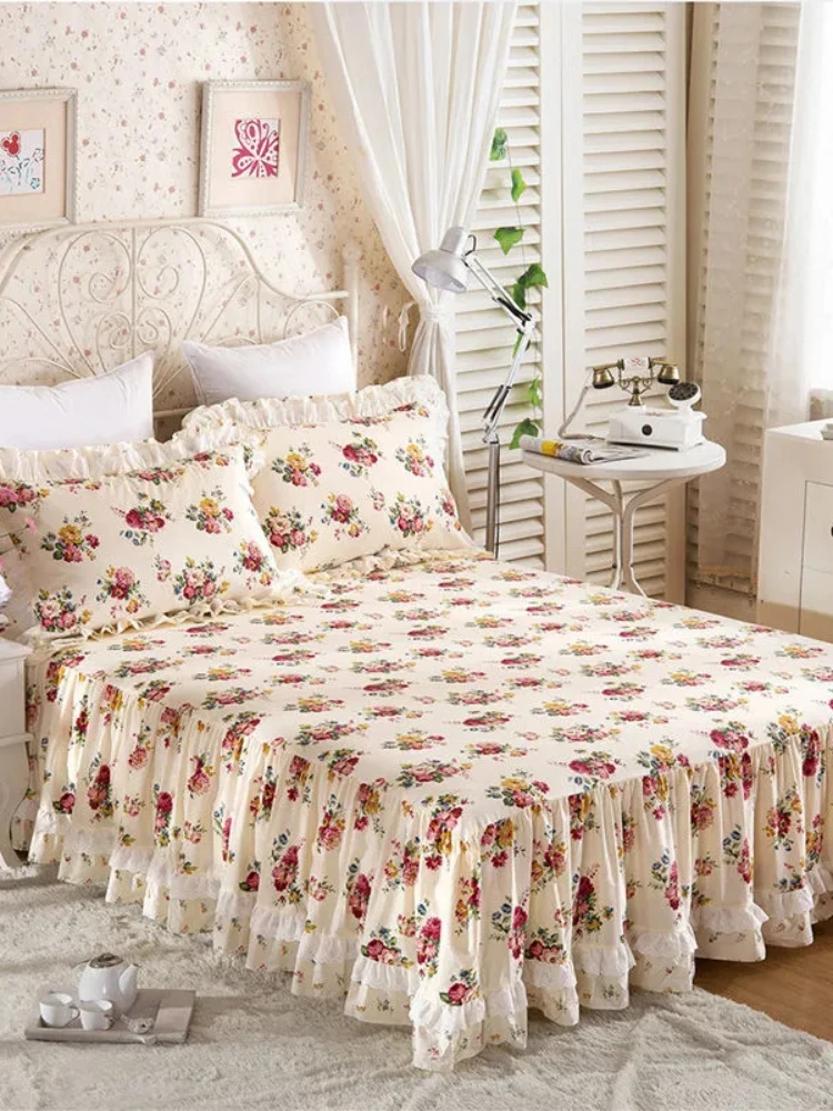 100% Cotton Bed Skirt Double King Size Bedspread Bedspreads Box Garden Spread the Queensize Cover Linen Sheet Skirts for Beds