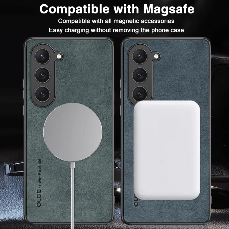 Magnetyczne etui skórzane Magsafe do Samsung Galaxy S23 S22 Ultra S21 FE Plus S24 S25 Luxury Wireless Charge Soft Cover Fundas