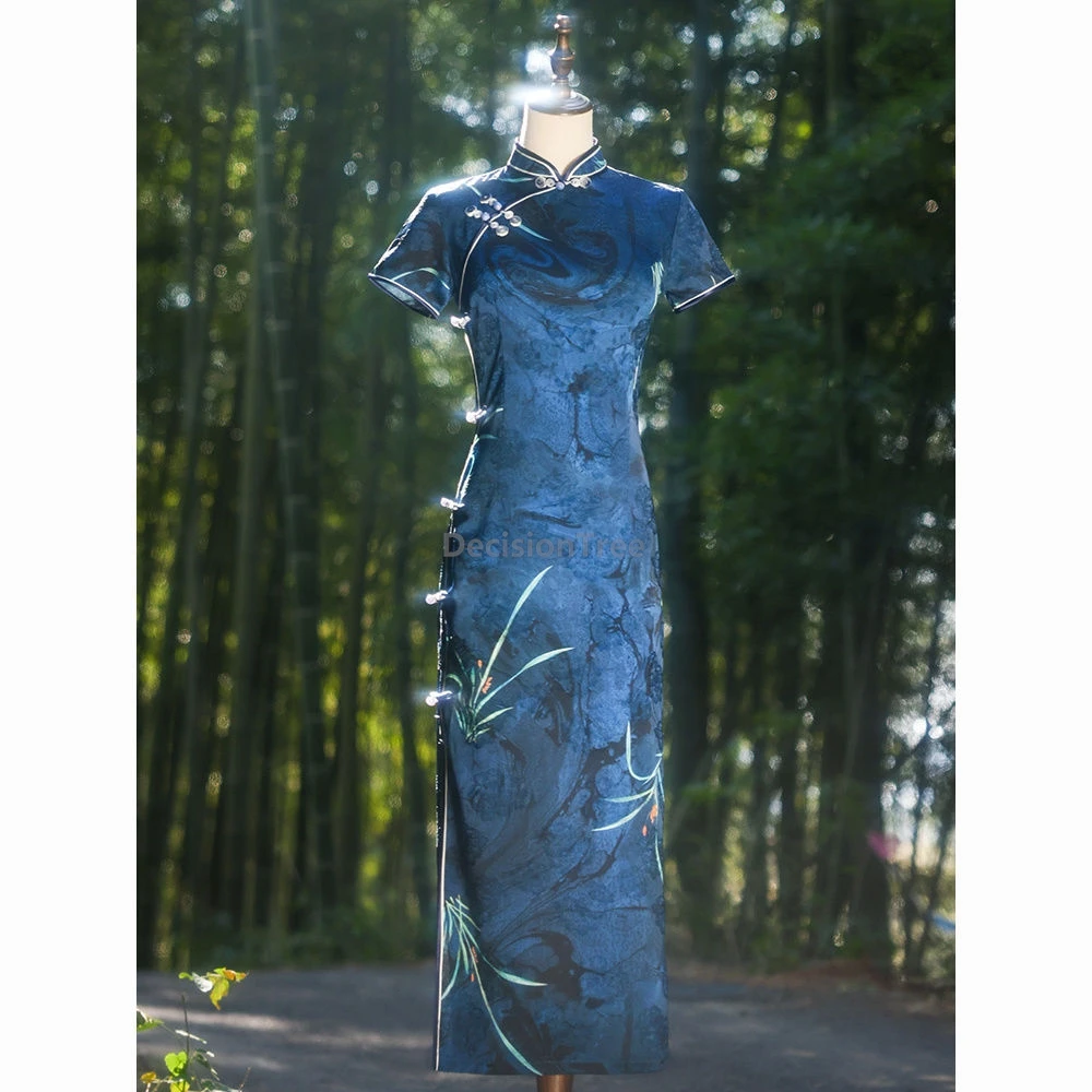 

Cheongsam в китайском стиле, винтажное традиционное старое шанхайское женское платье Ципао с принтом, 2021, элегантное тонкое платье