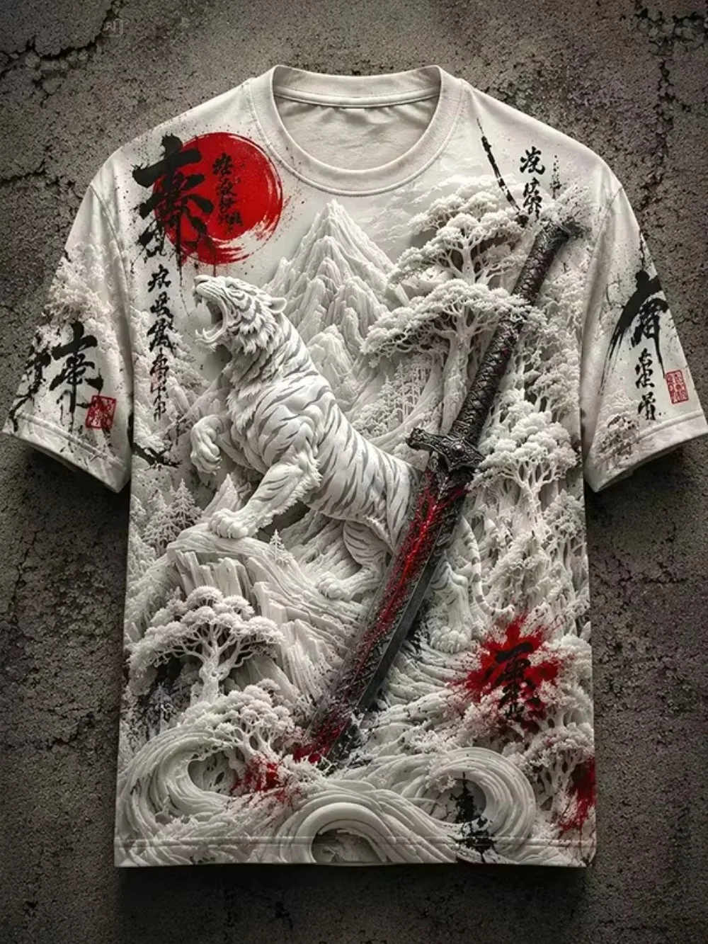 Harajuku White Tiger Red Knife Pattern 3D Print Sports Quick-dry Breatha Men T-Shirt Outdoor Street Casual Parent-Child Clothing