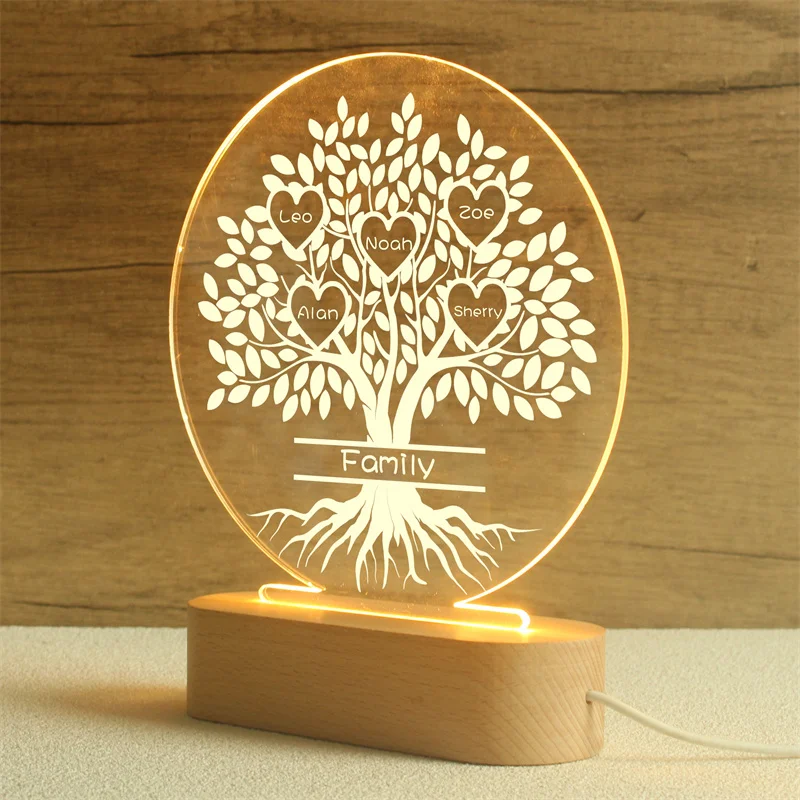 Family Tree Names LED Lamp, Birthday Gift For Parents, Best Gift For Family，For Grandparents Families，