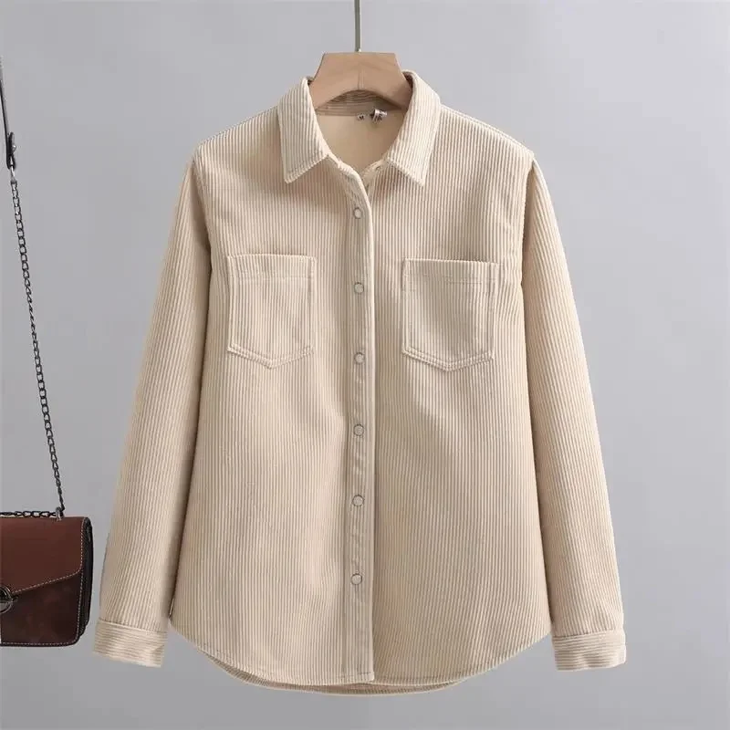 Autumn Winter 2024 New Corduroy Shirt Women Add Velvet Padded Jacket Loose Warm Bottoming Shirt Fashion Outwear Blaus Female Top