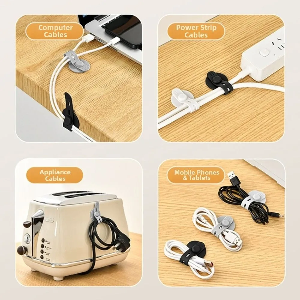 3Pcs Silicone Cable Ties Self Adhesive Adjustable Hook Wire Winding Management Durable Cable Holder for Home & Office