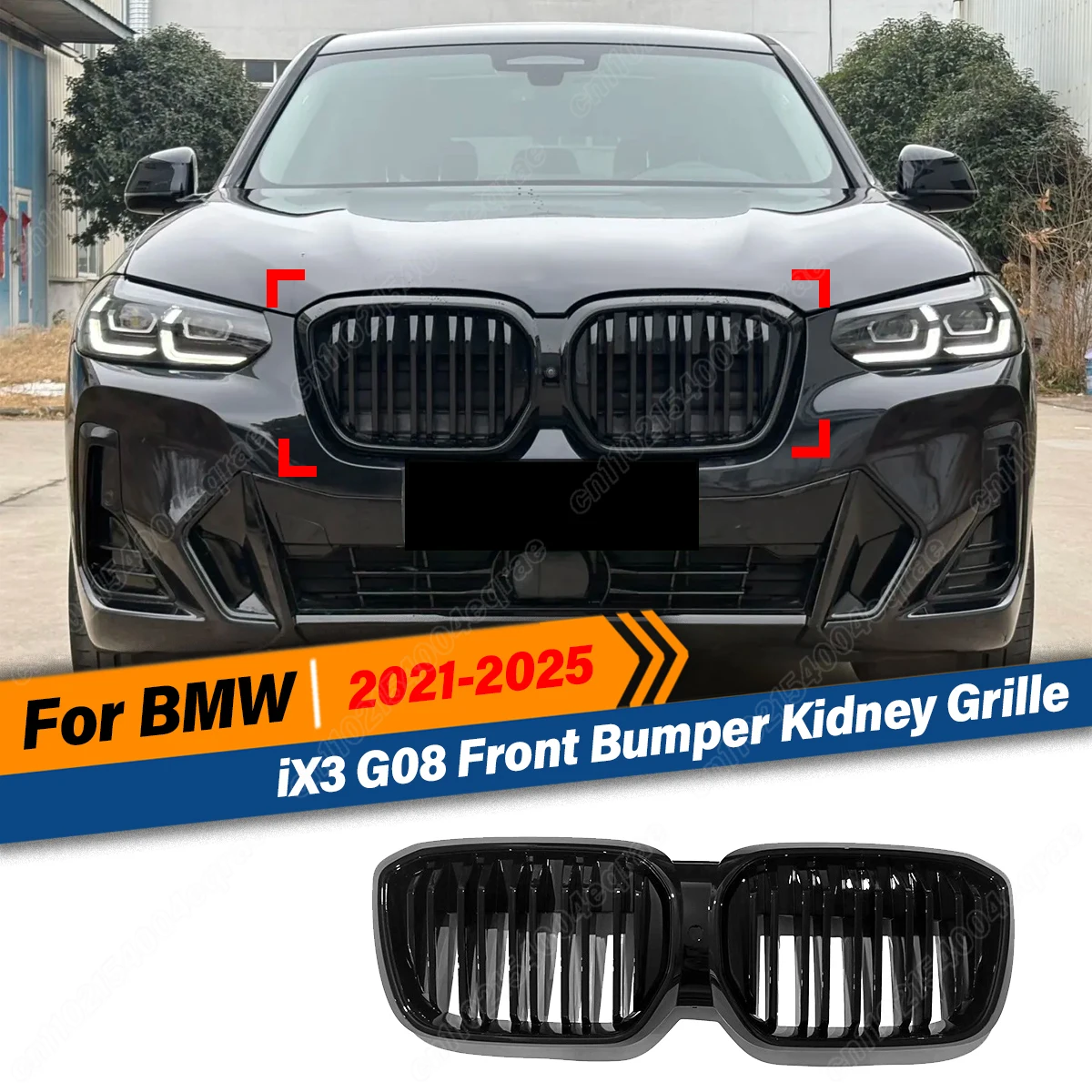 

For BMW iX3 G08 2021 2022 2023 2024 2025 Car Front Bumper Kidney Grille Racing Sytle Grill Double Line Style Car Accessories