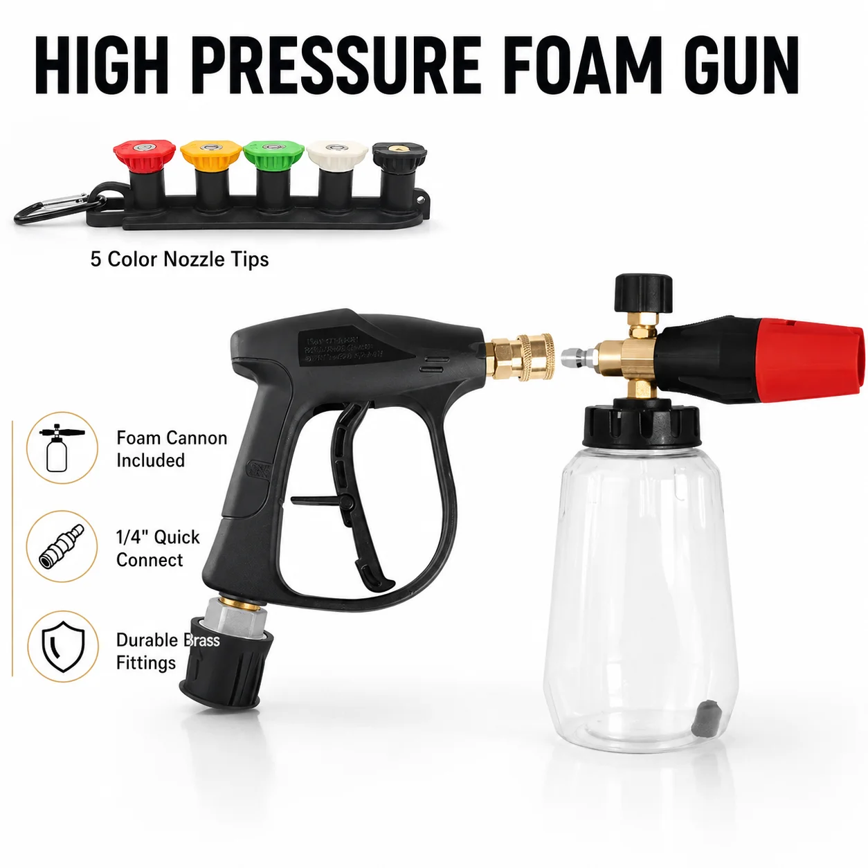 Pressure Washer Foam Gun - ชุดปืนฉีดโฟมและเครื่องฉีดน้ำแรงดันสูงแบบ Quick Connect ขนาด 1/4 นิ้ว
