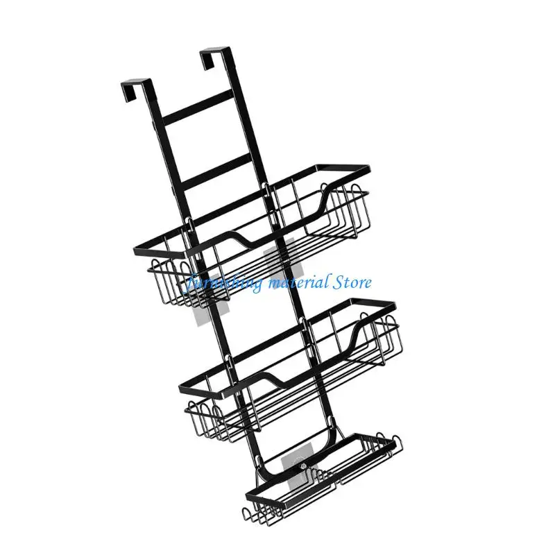 Y5GD Modern Black Over Door Shower Shelf Highlighting Integrated Soap Owner and 4 Fasteners