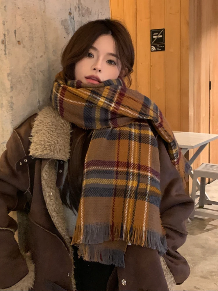 New Knitted Scarf Headscarf Winter Women Men Rainbow Plaid Tassel Warm Scarve Pashmina Mujer Female Male Pareo Wrap Shawl Unisex