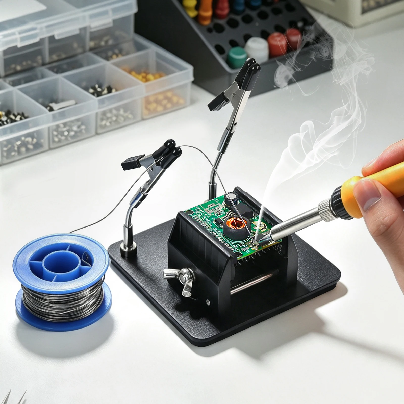 NEWACALOX Mini Soldering Station PCB Soldering Holder Adjustable Soldering Heping Hand Metal Flexible Arm Clamp Welding Tool