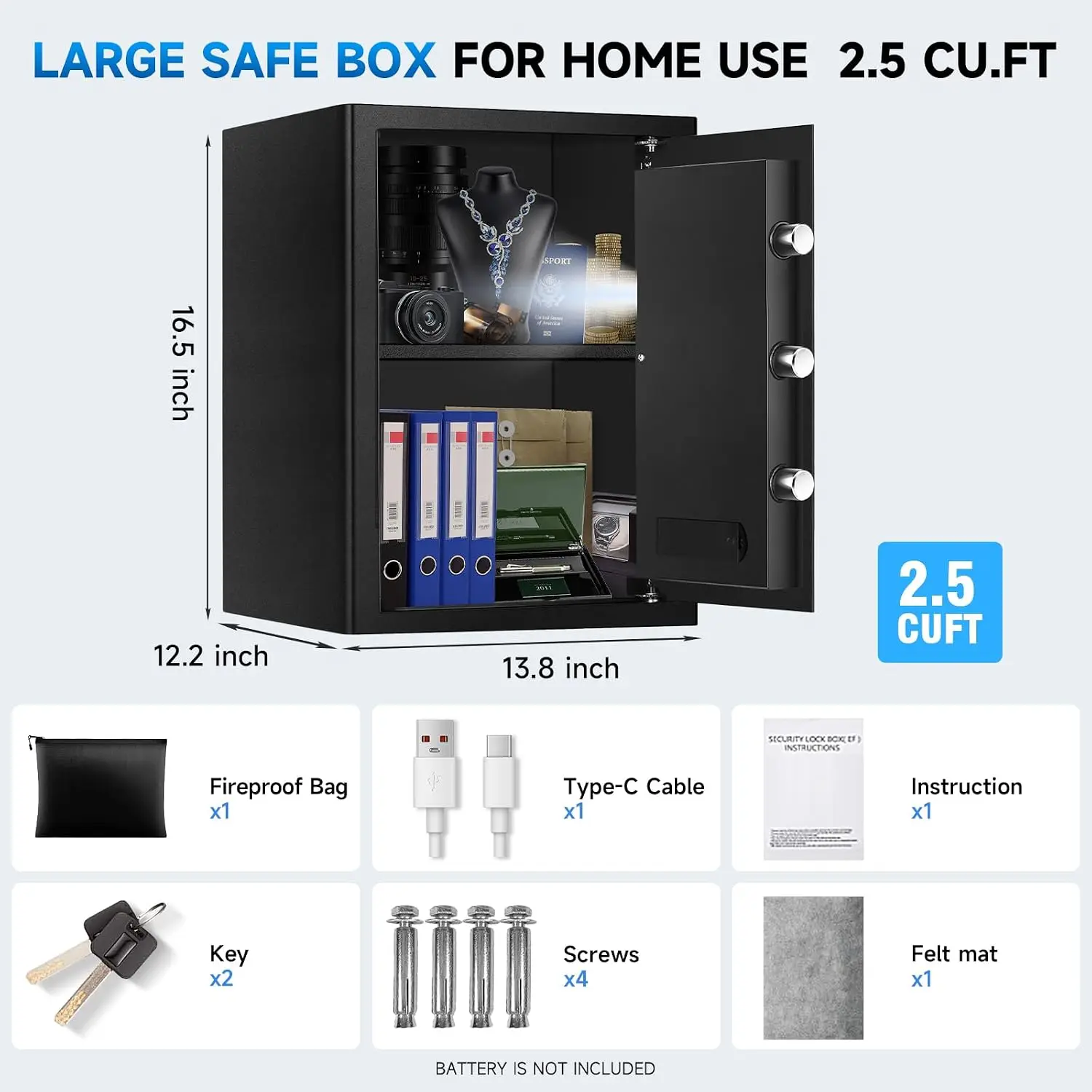 2.5 Cu Ft Large Fire proof Safe Box with Fireproof Waterproof Bag | Anti-Theft Security Safes with Digital Keypad, Combination L