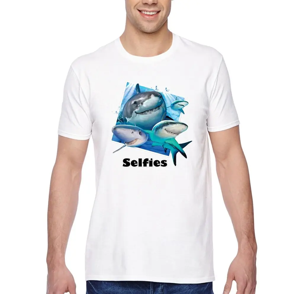 Apparel Men's Tee Shark Selfies Great Mako Crewneck T-shirt Unisex T-shirts For Men Women