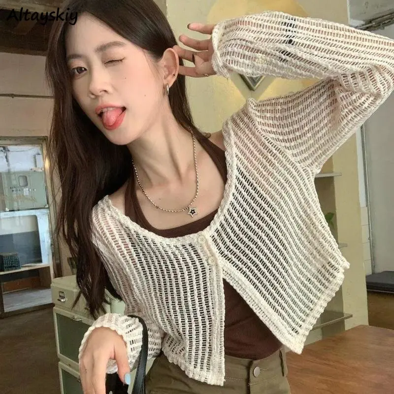 

Cardigan Women Vintage Casual Hollow Out Breathable Hotsweet Thin Sun-proof Summer Fashion Female Charm Literary Ulzzang Loose