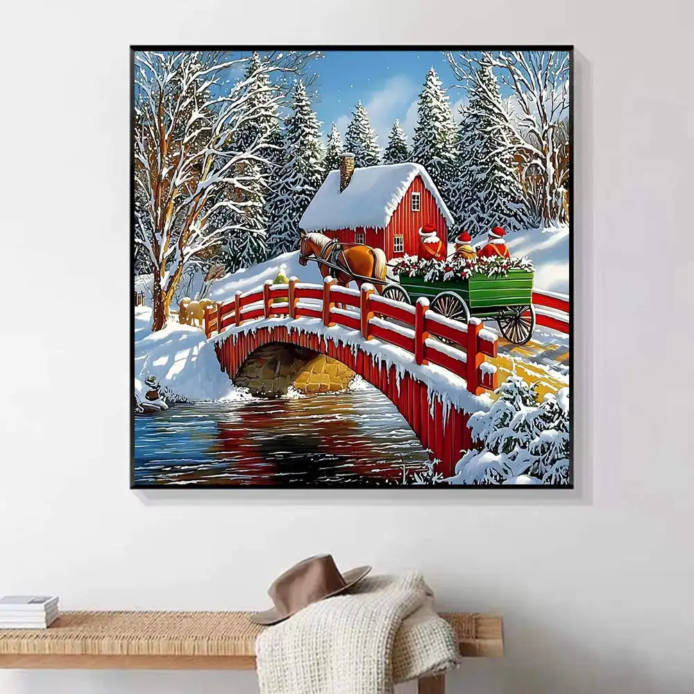 HUACAN 1 قطعة الماس اللوحة الشتاء الثلوج جسر الحصان عربة مشهد قماش 5D DIY الماس التطريز أطقم حجر الراين Craft بها بنفسك الحرفية #4