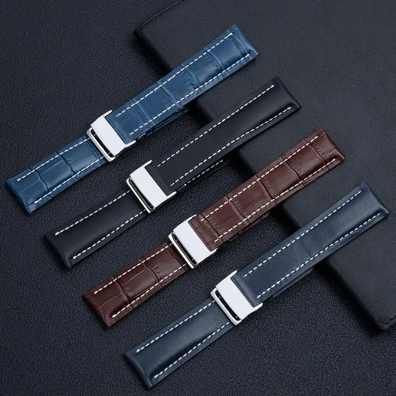 TINTAG 20/22/24mm Wristband For Breitling Strap SUPEROCEAN AVENGER NAVITIMER Soft Genuine Leather Watch Band Accessories Fold